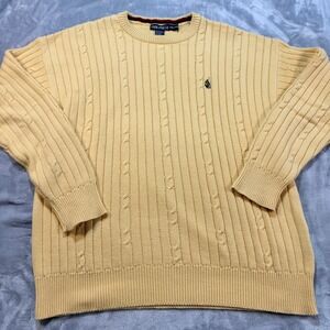 Nautica Mens Yellow Cable Knit Sweater Nautica Logo XXL Menswear Y2k